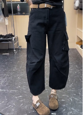 工装风高腰多口袋九分裤女阔腿裤