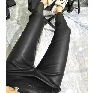 2025年春秋新款pu皮裤女弹力修身打底裤一体腰百搭九分小脚裤靴裤