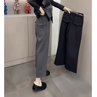 2025年欧货秋冬高腰九分烟管裤女后兜显瘦百搭直筒裤通勤西装裤子