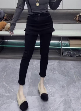 围裙拉链牛仔裤女九分裤子
