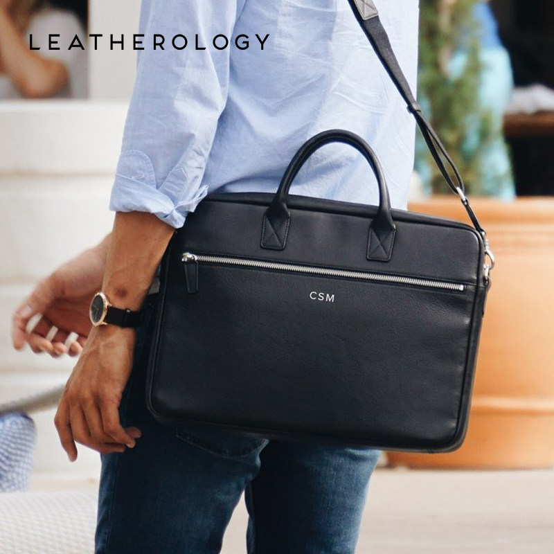 leatherology真皮电脑包男横款15吋单肩文件包手提商务上班公文包