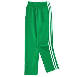 儿童运动裤校服男童女童中小学生翠绿色一道二两三条杠粗束脚小绒