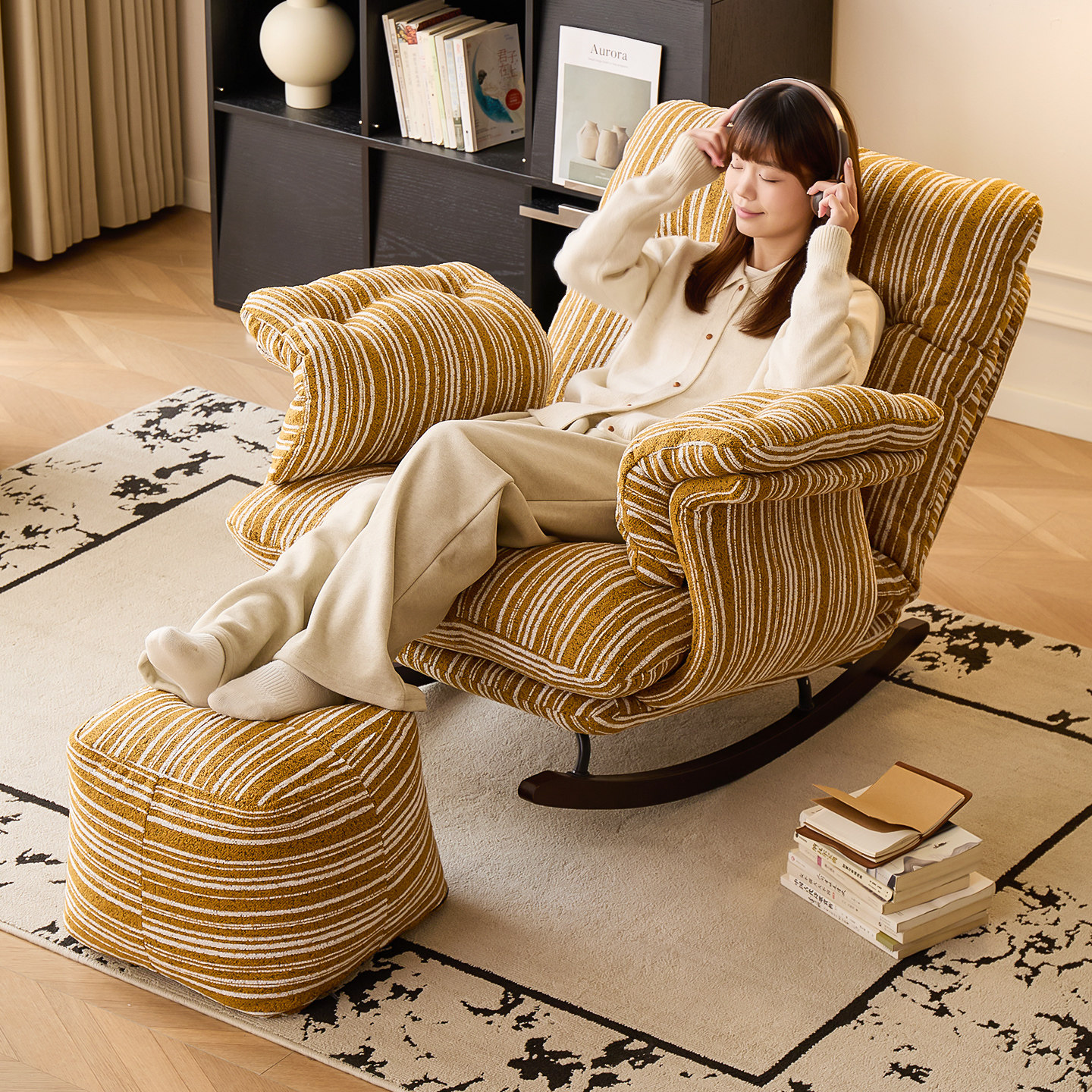 摇摇椅阳台懒人椅成人可折叠摇椅卧室靠背椅休闲椅躺椅家用沙发椅,住宅家具,摇椅,淘宝优惠券,粉丝福利购,淘宝优惠卷