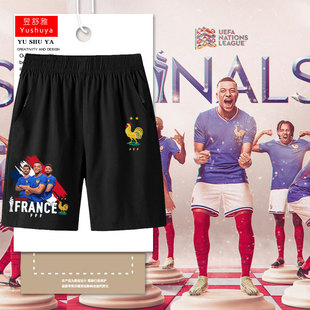 法国队高卢雄鸡姆巴佩足球迷服速干短裤子男士五分裤休闲运动中裤