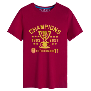 马竞队夺冠11冠马德里竞技苏亚雷斯短袖t恤衫男女纯棉半袖球衣服