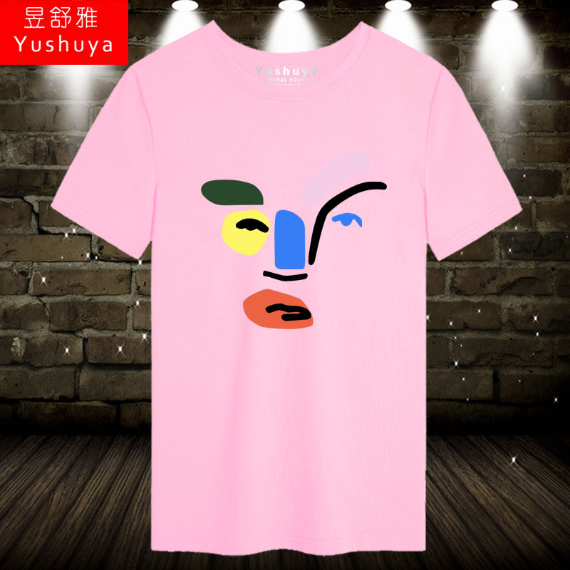 抽象派绘画t恤短袖个性男女画画衣服潮流趣味纯棉半截袖衫夏体恤