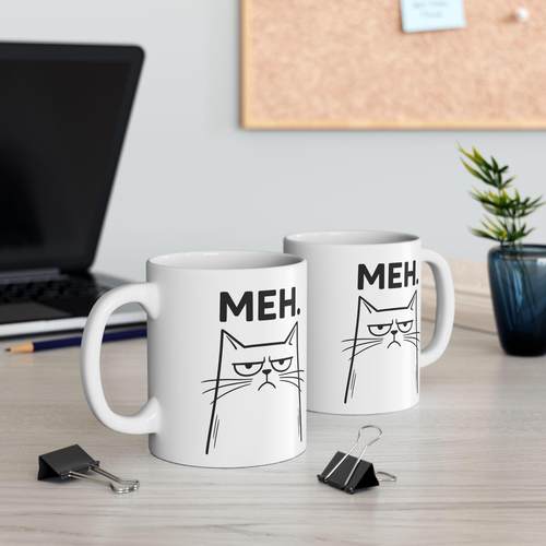 Meh_Cat_Funny_Meme_Coffee_Mug猫咪有趣礼物马克杯子创意咖啡杯