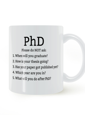 PhD博士的5个提问马克杯送礼物陶瓷水杯学生老师同学生日过节礼物