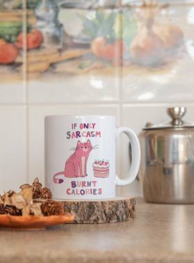 Sarcasm Burnt Calories Cat Mug讽刺烧焦的卡路里猫杯滑稽咖啡杯