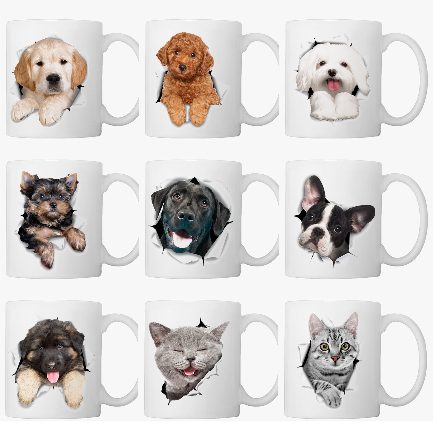 外贸新品 宠物狗狗 猫咪陶瓷马克杯咖啡牛奶茶水白杯长期供应