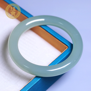 珪宝57mm和田玉高冰绿晴胖圆条手镯女款 玉镯子玉器手饰带证书1160