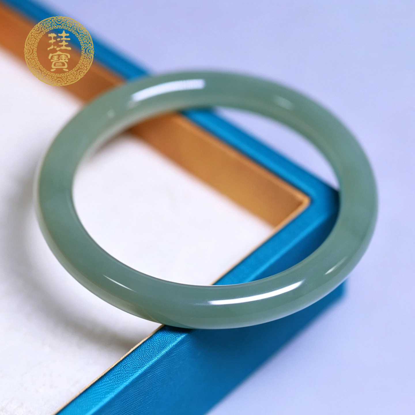 珪宝和田玉绿晴圆条玉镯女55.3mm
