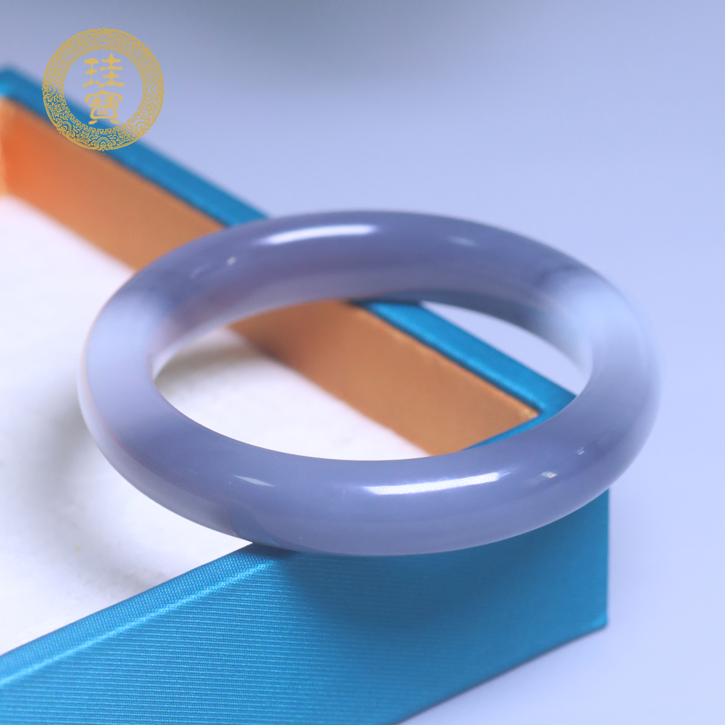 珪宝和田玉冰烟紫宽条手镯54.2mm