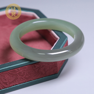 珪宝56mm和田玉高冰青白烟紫宽条手镯女款 玉镯子天然玉石礼物1760