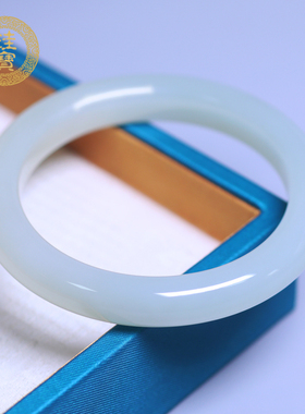 珪宝60mm和田玉白冰晴宽条手镯女款玉镯子手饰天然玉石带证书2280