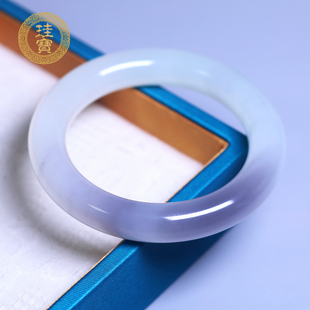 珪宝55.8mm和田玉冰烟紫胖圆条手镯女士一口紫玉镯子玉器手饰天然