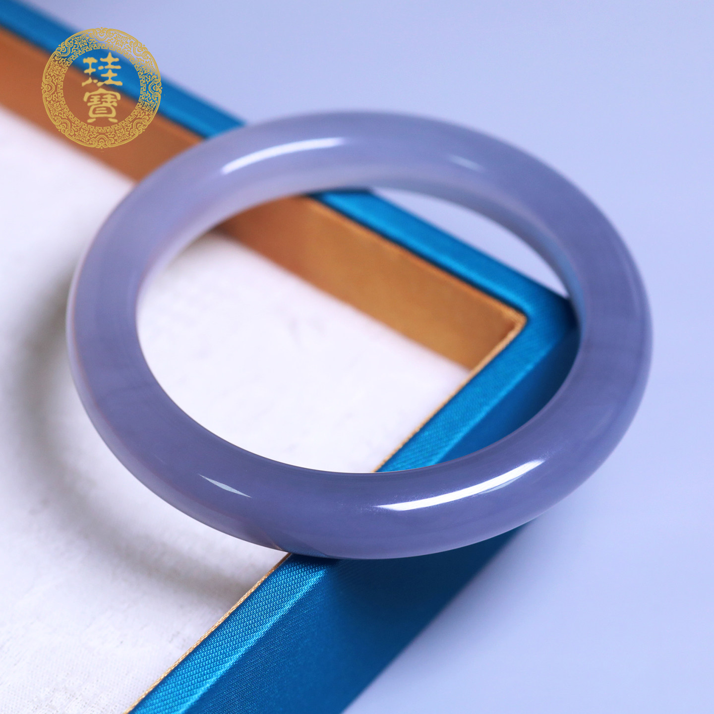 珪宝和田玉冰烟紫宽条手镯57mm