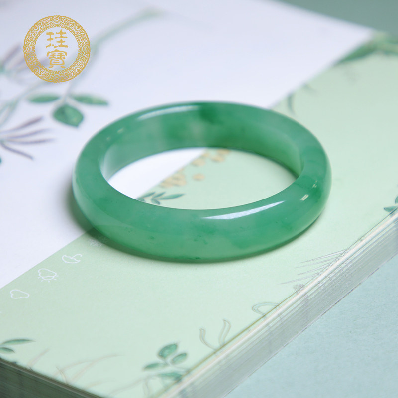 珪宝独龙玉宽条飘花手镯圈口51.4mm女款天然玉石玉镯子宽约13mm