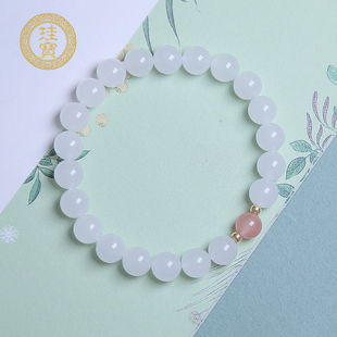 珪宝和田玉羊脂玉圆珠手链女士直径8mm手串天然玉石南红黄金配饰