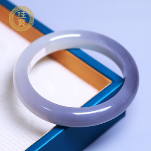 珪宝55.5mm和田玉冰烟紫宽条手镯女款玉器手饰玉镯子天然玉石3A70