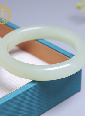 珪宝57.3mm和田玉高冰晴水宽条手镯女款玉镯子天然玉石带证书411A