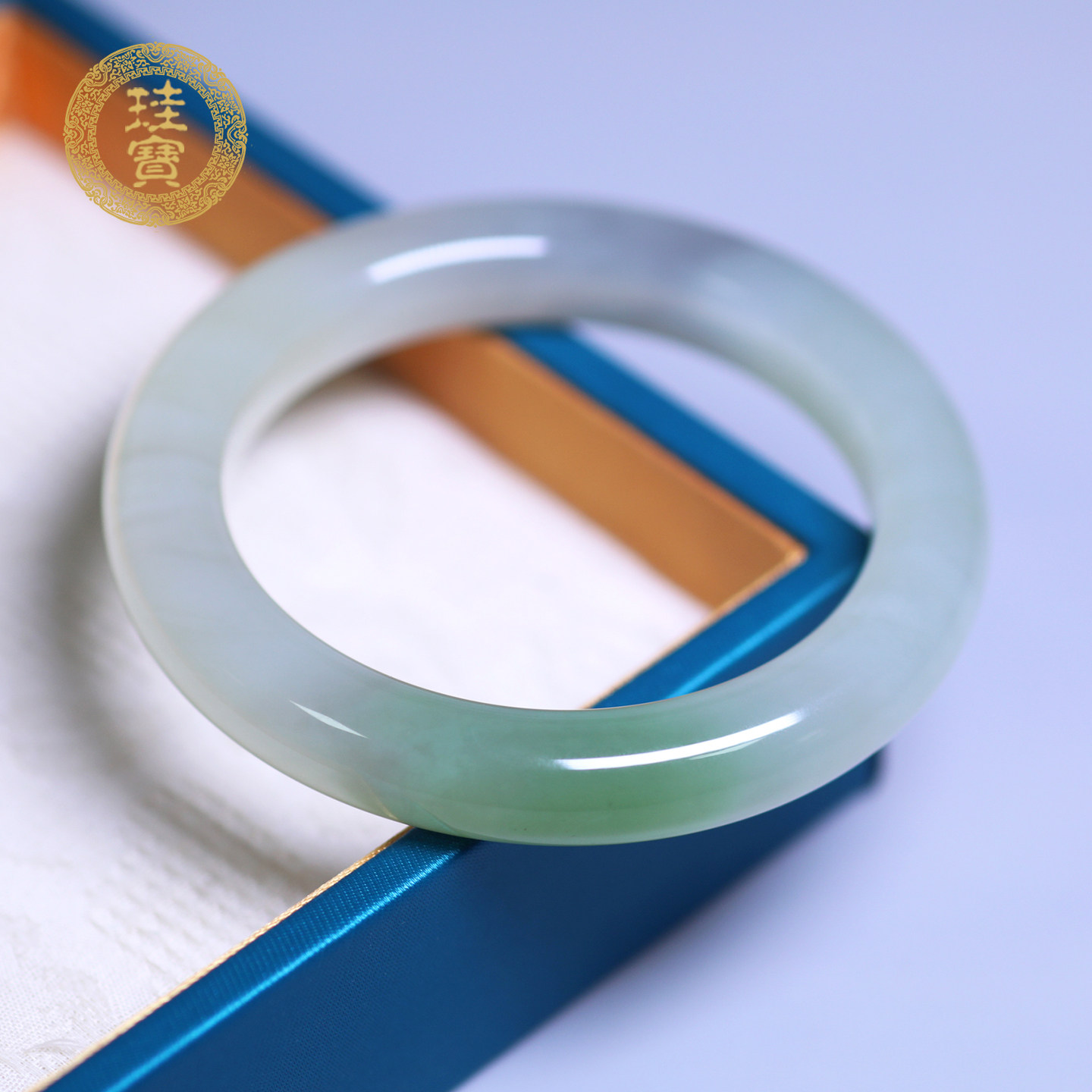 珪宝和田玉翠青烟紫宽条手镯60mm