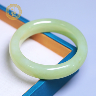 珪宝56mm和田玉黄玉宽条手镯女款黄口料玉镯子天然玉石带证书礼物