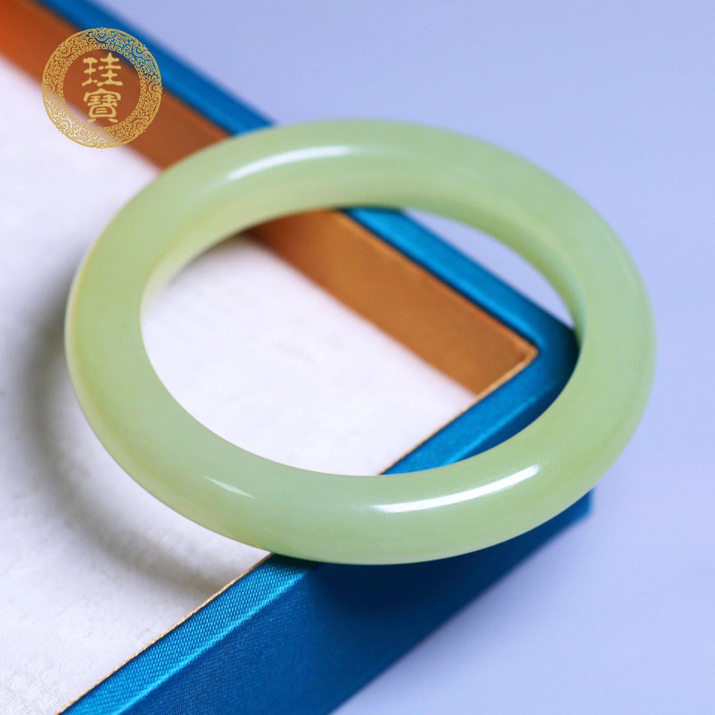 珪宝和田玉黄玉宽条玉镯女55.8mm