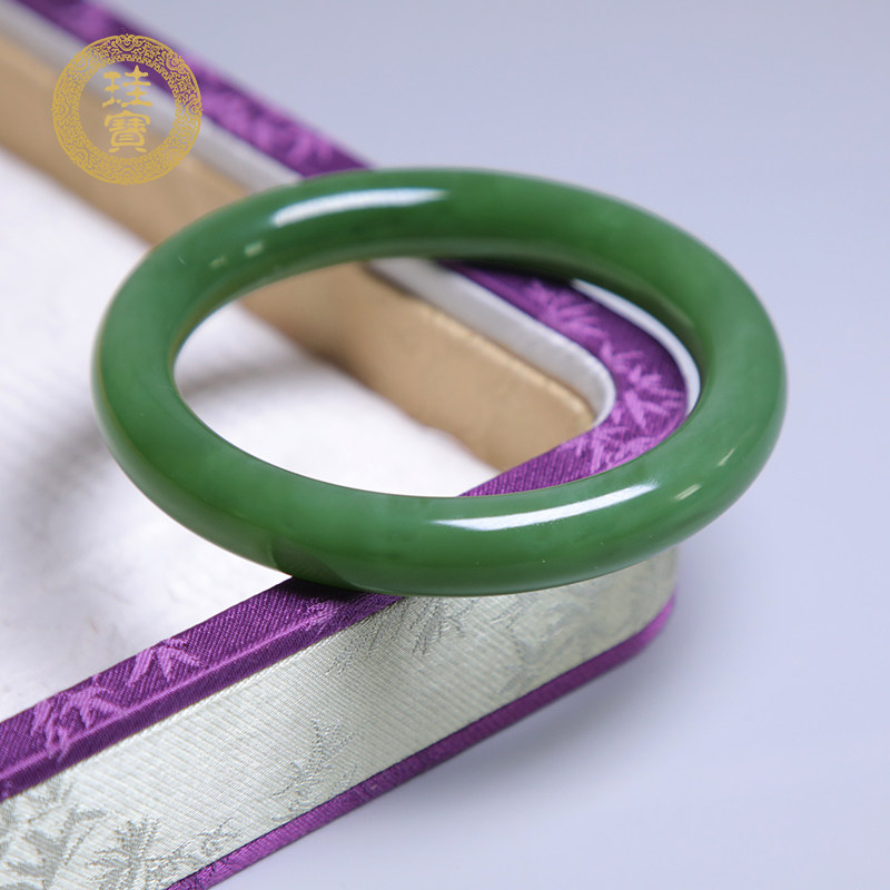 珪宝和田玉碧玉胖圆条手镯女款玉镯子天然带证书圈口58.8mm送女友