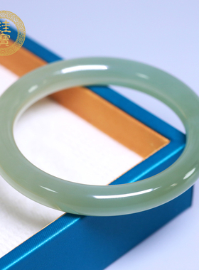 珪宝和田玉绿晴圆条手镯女士59mm