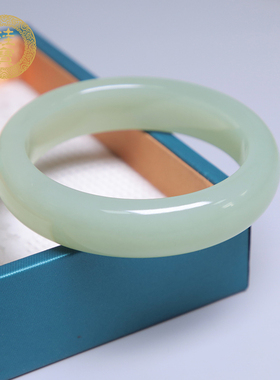 珪宝和田玉青白玉宽版手镯女款玉镯子天然带证书圈口59.2mm送女友