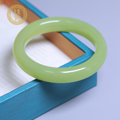 珪宝和田玉黄玉宽条手镯女52.4mm