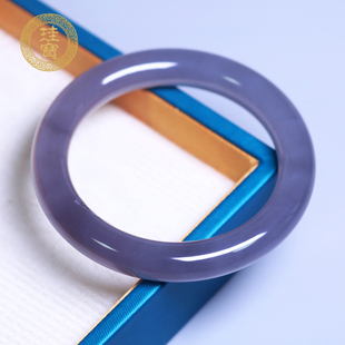 珪宝57.8mm和田玉烟紫胖圆条手镯女款 玉器手饰天然玉石带证书1570