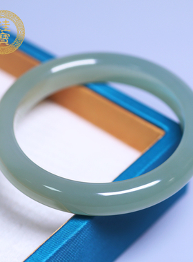 珪宝和田玉绿晴宽条玉镯56.5mm