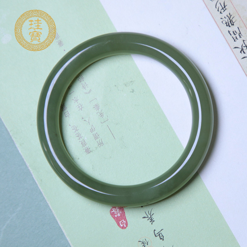 珪宝和田玉湖水绿圆条手镯女款天然玉石玉镯子送妈妈圈口57mm0575