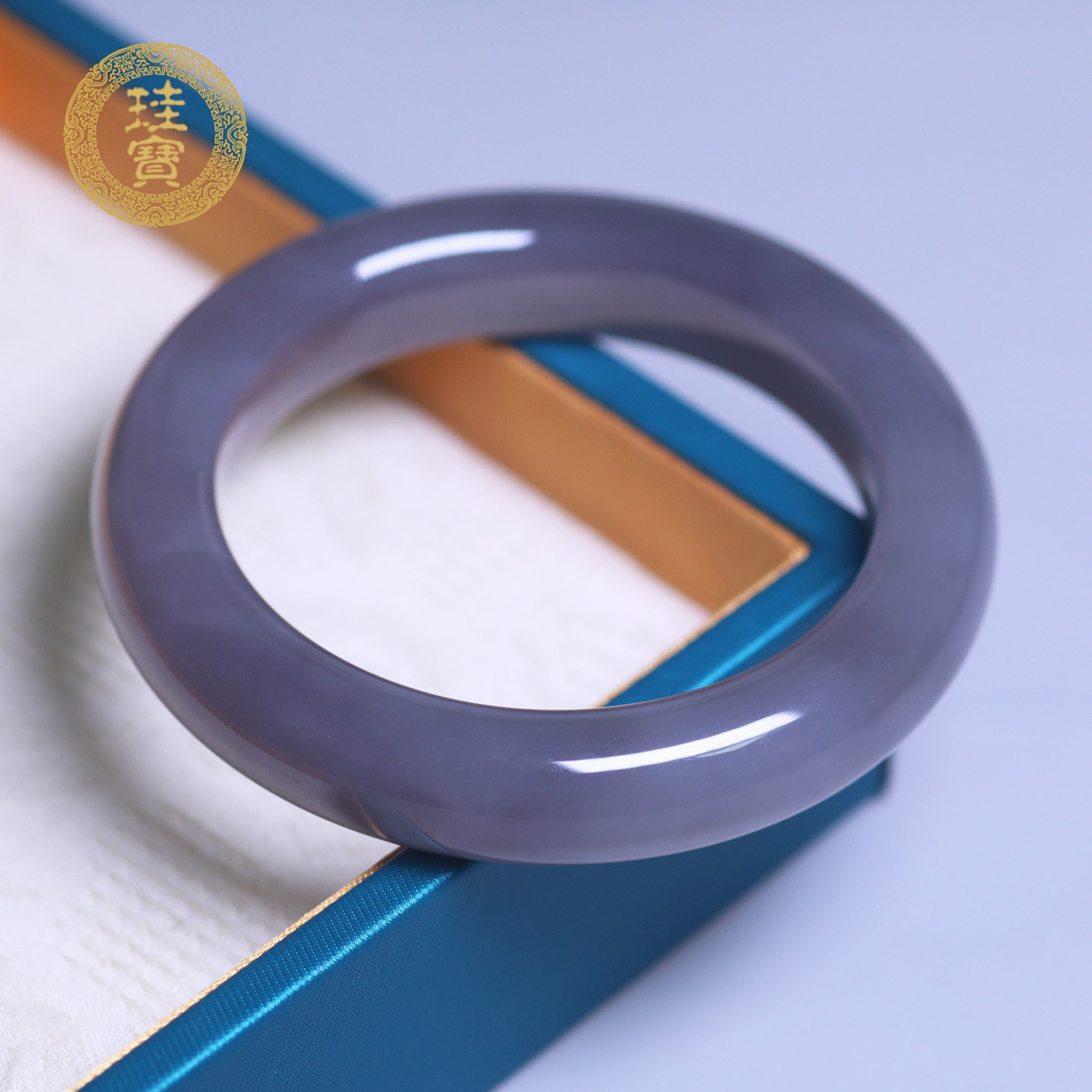 珪宝和田玉冰烟紫宽条手镯56.8mm