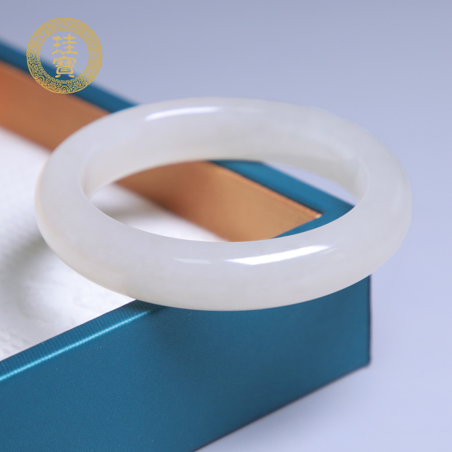 珪宝和田玉藕粉宽条手镯50.6mm