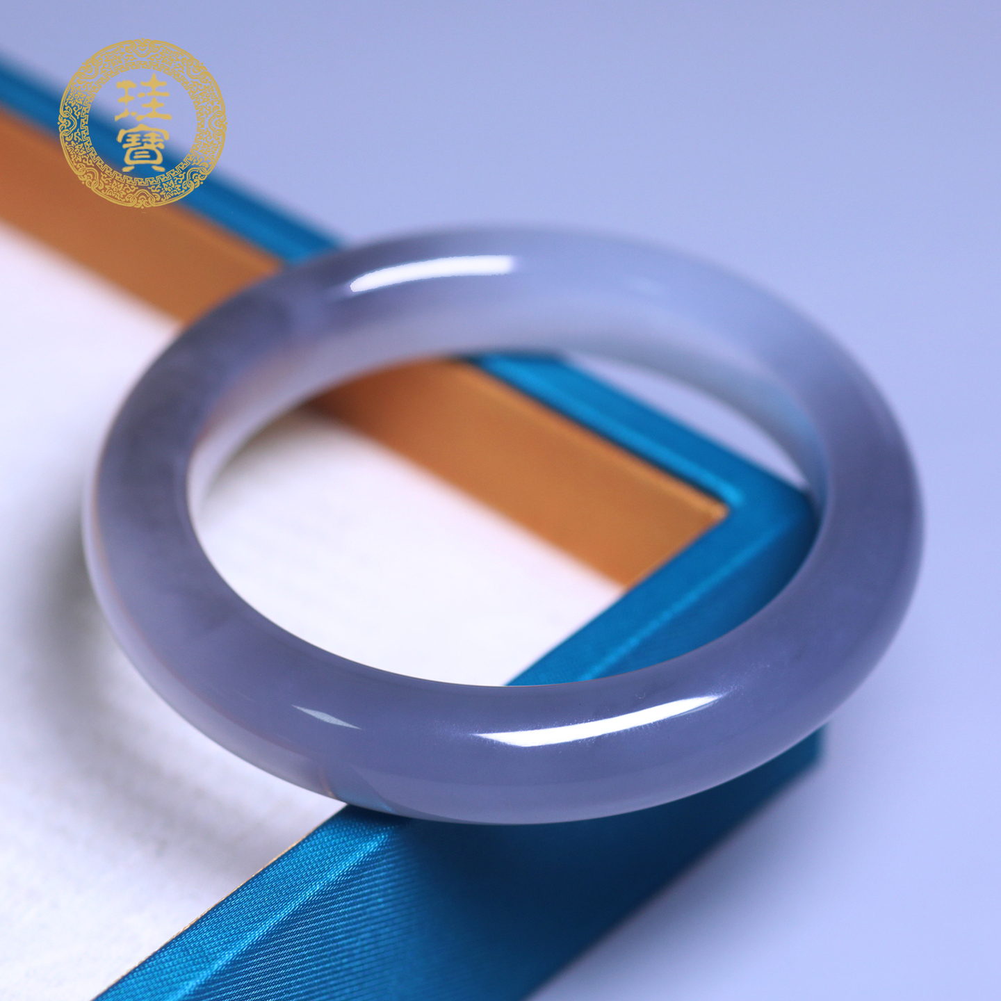 珪宝和田玉冰烟紫宽条手镯55mm