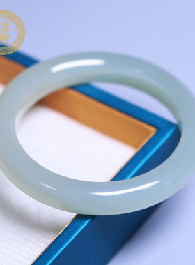 珪宝59.2mm和田玉绿晴宽条手镯女款玉镯子天然玉石玉器带证书1180