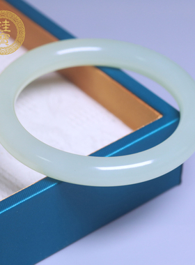 珪宝58.7mm和田玉晴水圆条手镯女款美人条玉镯子带证书送女生2280