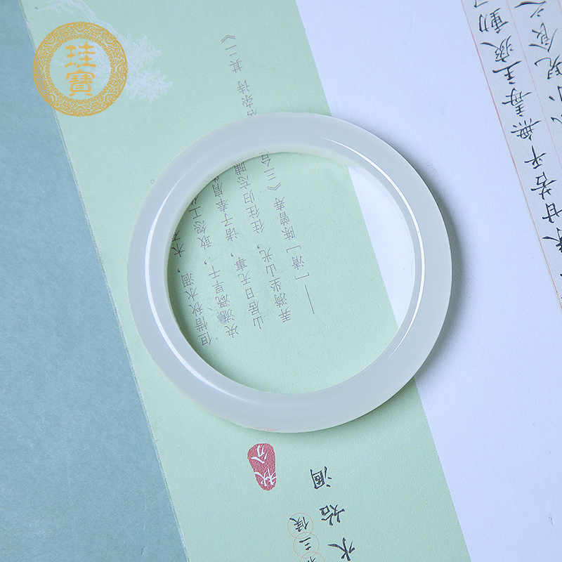 珪宝和田玉羊脂白玉宽条手镯女士玉石镯子圈口约56.4mm带证书0363