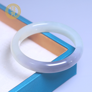 珪宝53mm和田玉高冰烟紫宽条手镯女款一口紫玉镯子天然带证书8164