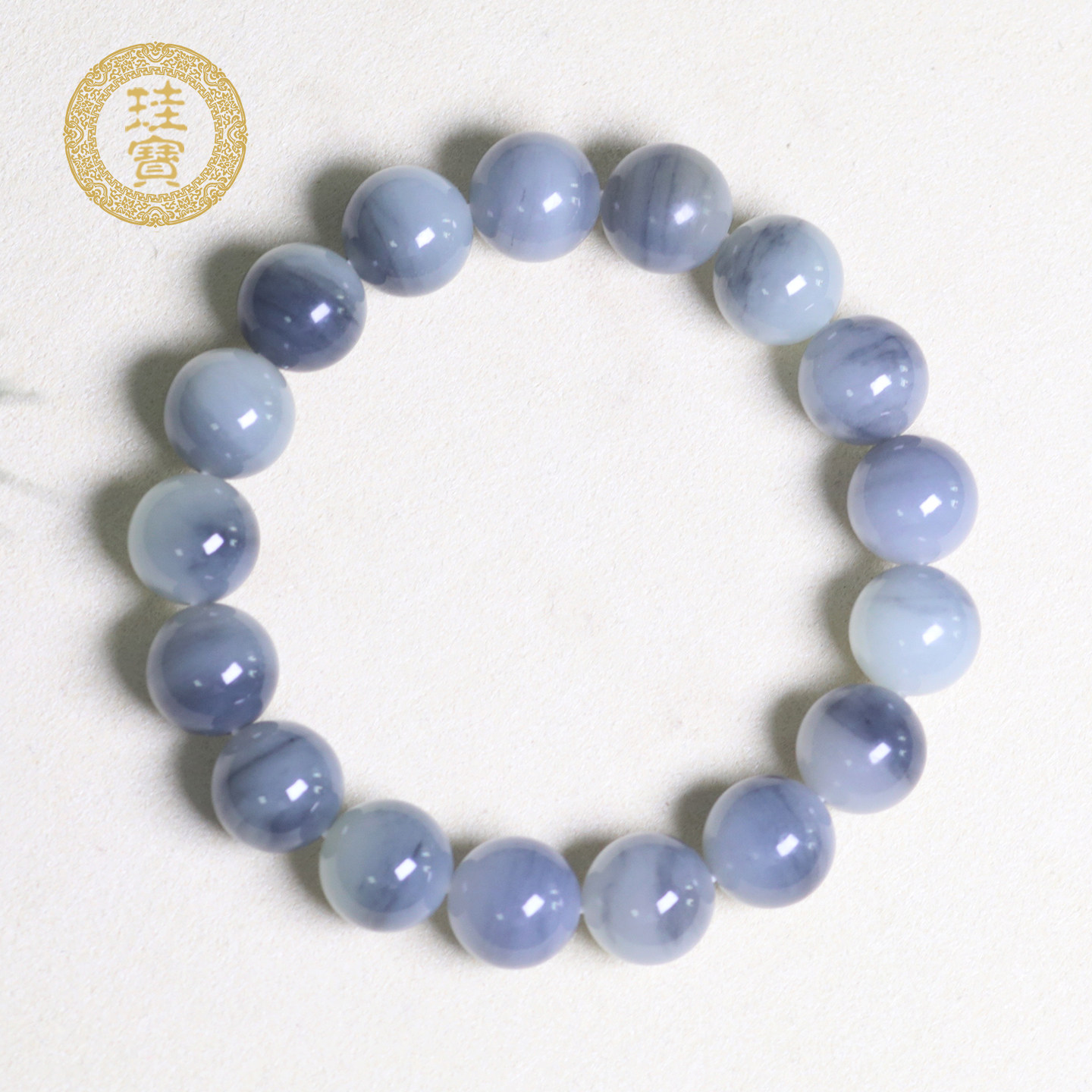 珪宝和田玉玉青花圆珠手串女12mm