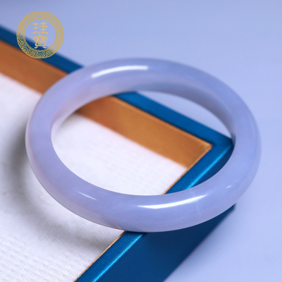 珪宝和田玉烟紫宽条手镯58.4mm女