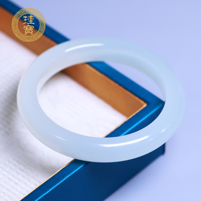 珪宝和田玉白冰晴水手镯女54.5mm