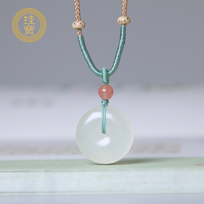 珪宝和田玉冰底藕粉平安扣吊坠天然玉石女款宝宝款玉佩挂件玉项链