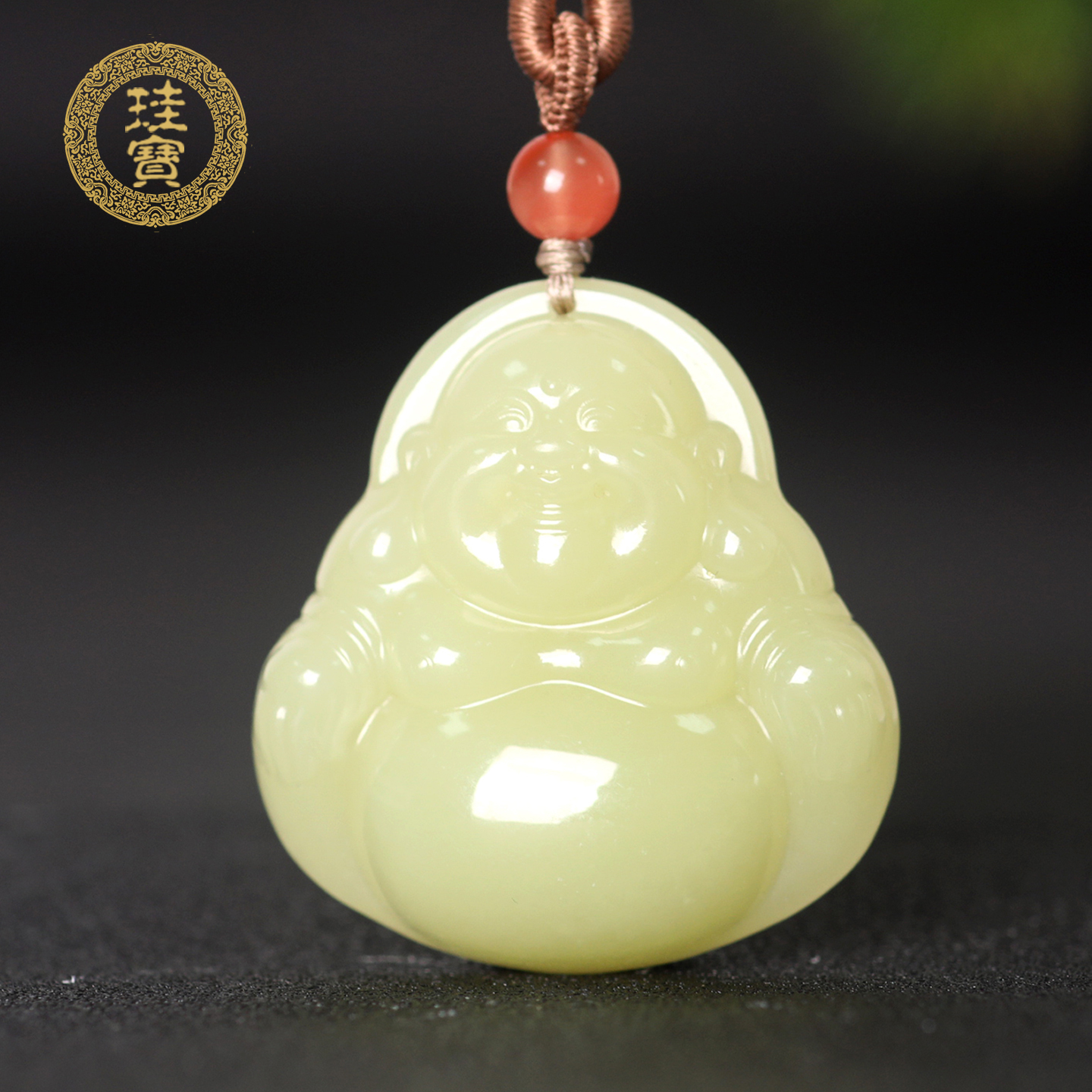 珪宝和田玉黄玉弥勒佛吊坠女士笑佛挂件天然玉石玉项链带证书礼物