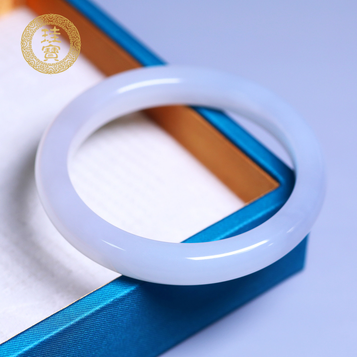 珪宝和田玉浅烟紫宽条手镯58.5mm