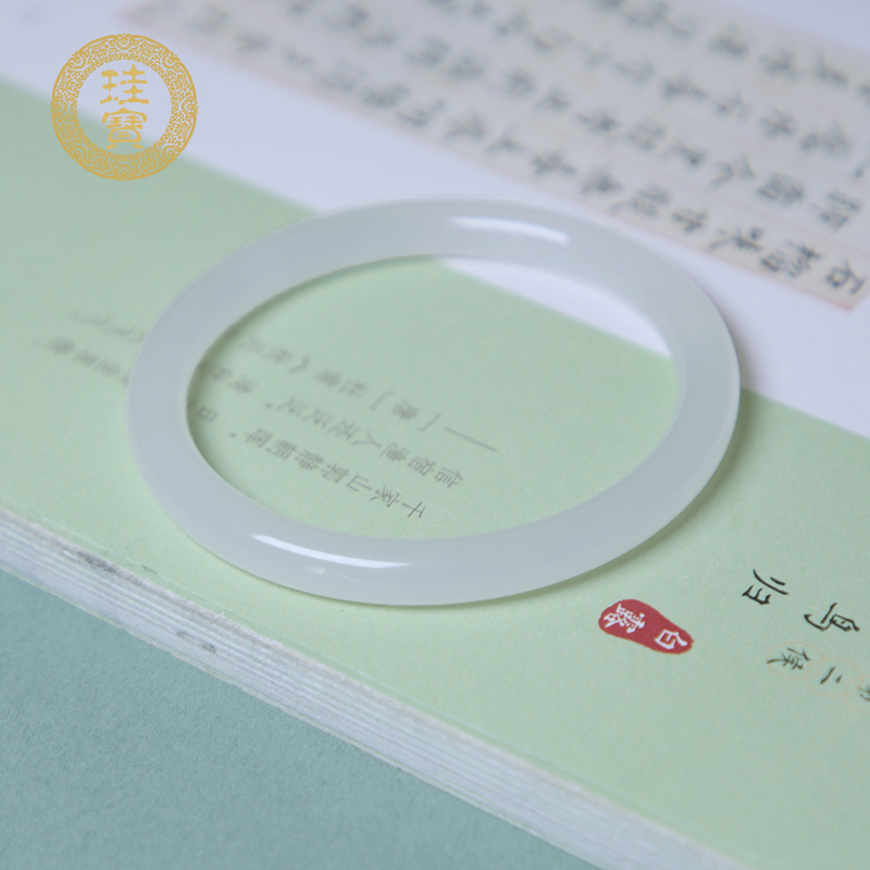 珪宝和田玉羊脂玉细圆条手镯女士美人条玉镯子圈口54mm送女友0360