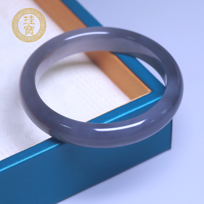珪宝和田玉烟紫宽条手镯女52.6mm